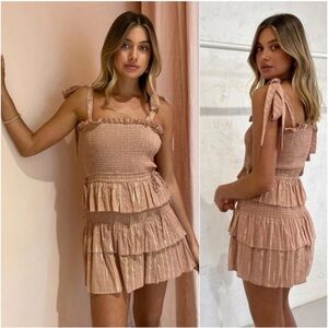 House of Harlow 1960 S Mini Dress Desert Rose Corinne Smocked Square Neck Ruffle